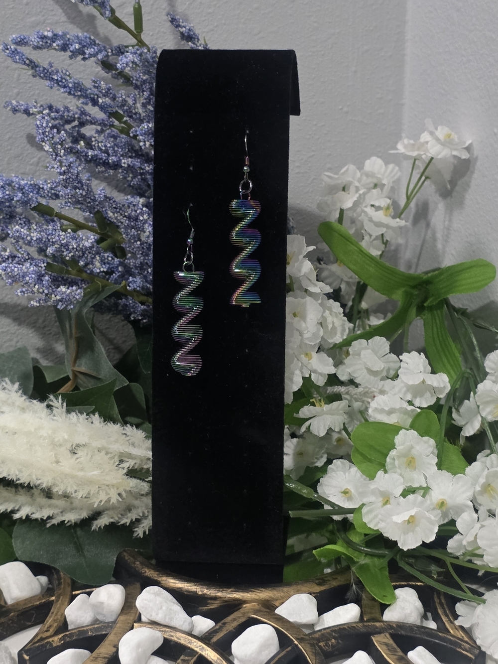 Hand Crafted Iridescent Multicolor Spiral Drop Earrings